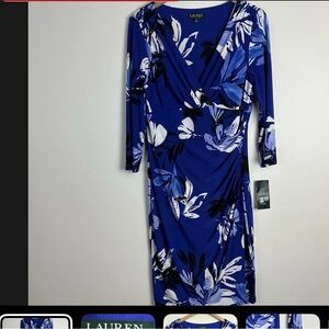 Ralph Lauren Blue and White Floral Long Sleeve wrap Dress